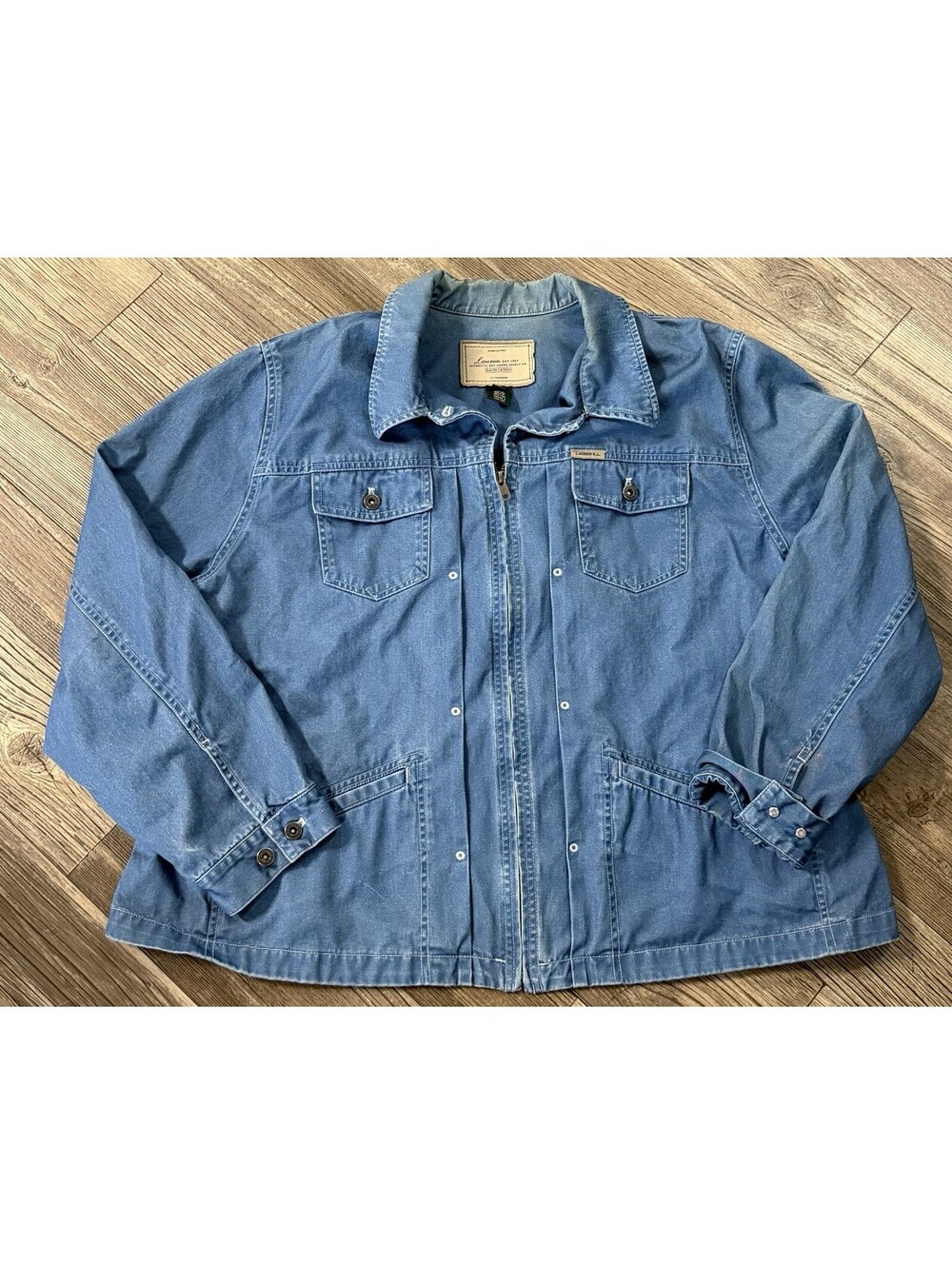 Vintage Lauren Ralph Lauren Denim Utility Jacket 3X Blue Zip Front Chore Coat
